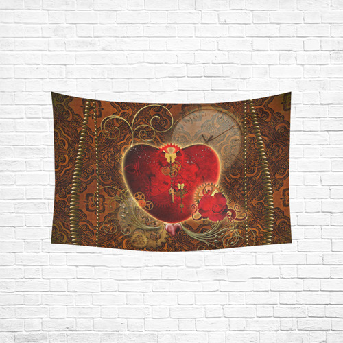 Steampunk, valentines heart with gears Cotton Linen Wall Tapestry 60"x 40"