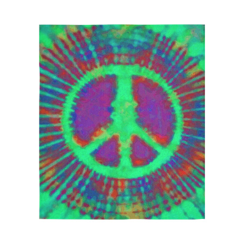 Psychedelic Tie Dye Green Peace Sign Cotton Linen Wall Tapestry 51"x 60"