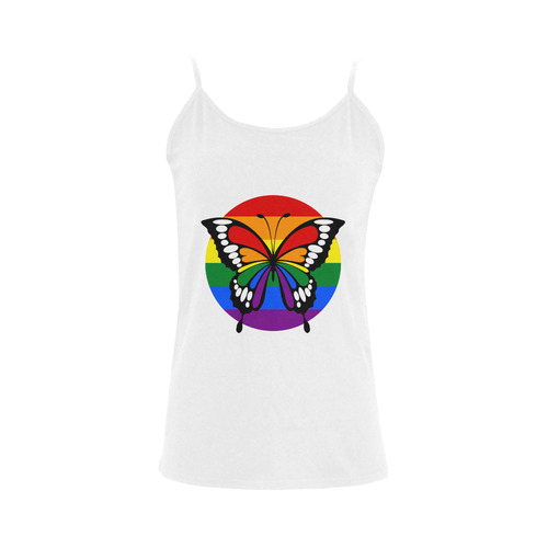 Dot Rainbow Flag Stripes Butterfly Silhouette Women's Spaghetti Top (USA Size) (Model T34)