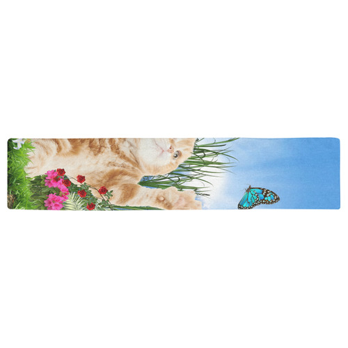 Butterfly  playing with kitty Table Runner 16x72 inch
