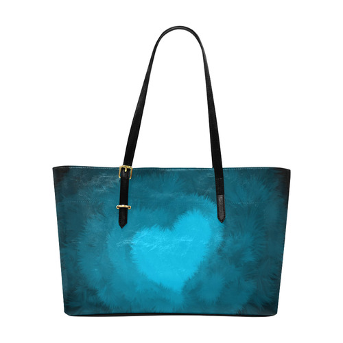 Blue Fluffy Heart, Valentine Euramerican Tote Bag/Large (Model 1656)