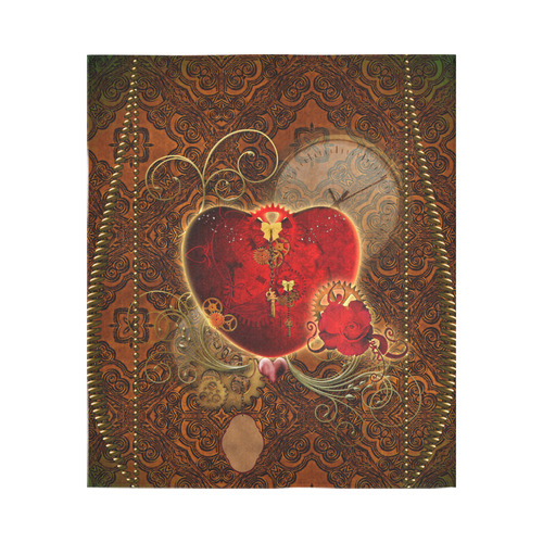 Steampunk, valentines heart with gears Cotton Linen Wall Tapestry 51"x 60"