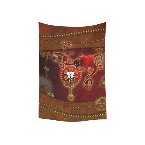 steampunk, hearts, clocks and gears Cotton Linen Wall Tapestry 40"x 60"