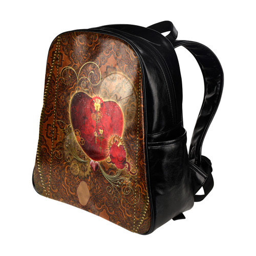 Steampunk, valentines heart with gears Multi-Pockets Backpack (Model 1636)