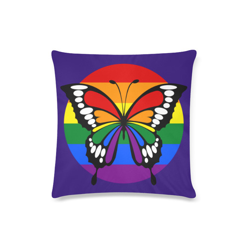 Dot Rainbow Flag Stripes Butterfly Silhouette Custom Zippered Pillow Case 16"x16"(Twin Sides)