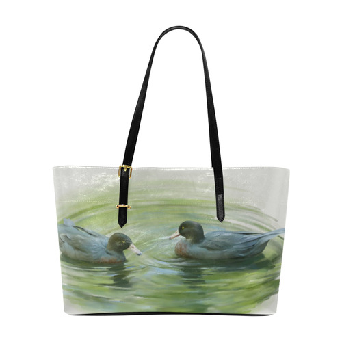 Blue Ducks in Pond, watercolor birds Euramerican Tote Bag/Large (Model 1656)