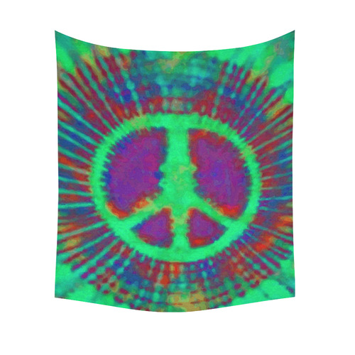 Psychedelic Tie Dye Green Peace Sign Cotton Linen Wall Tapestry 51"x 60"