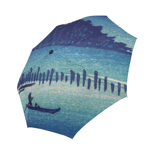 Hiroshige Moonlight Night Japanese Fine Art Auto-Foldable Umbrella (Model U04)