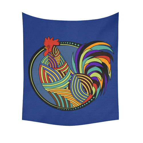 Geometric Art Colorful Rooster Button Cotton Linen Wall Tapestry 51"x 60"
