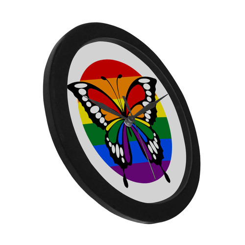 Dot Rainbow Flag Stripes Butterfly Silhouette Circular Plastic Wall clock