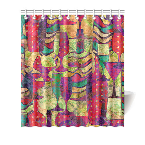 Colorful Abstract Bottles and Wine Glasses Shower Curtain 66"x72"