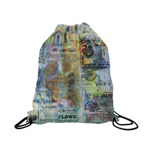 Old Newspaper Colorful Painting Splashes Large Drawstring Bag Model 1604 (Twin Sides)  16.5"(W) * 19.3"(H)