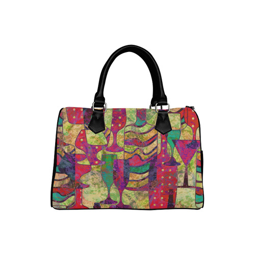 Colorful Abstract Bottles and Wine Glasses Boston Handbag (Model 1621)