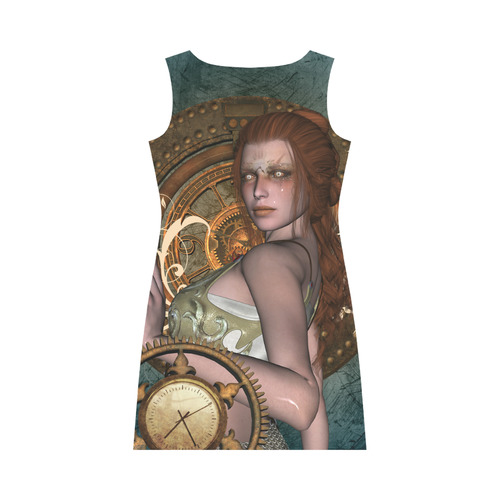 The steampunk lady with awesome eyes, clocks Round Collar Dress (D22)