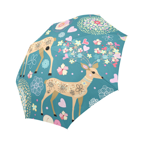 Love Birds Hearts Flowers Deer Valentine Auto-Foldable Umbrella (Model U04)