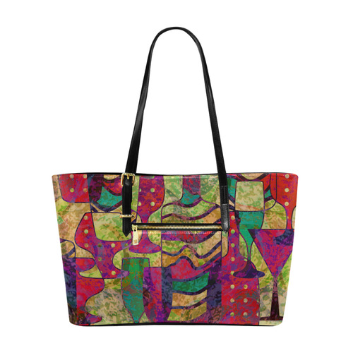 Colorful Abstract Bottles and Wine Glasses Euramerican Tote Bag/Large (Model 1656)