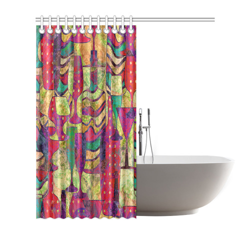 Colorful Abstract Bottles and Wine Glasses Shower Curtain 66"x72"
