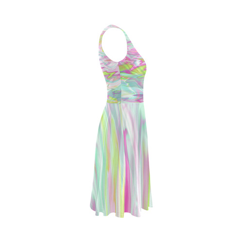 Pastel Iridescent Marble Waves Pattern Sleeveless Ice Skater Dress (D19)