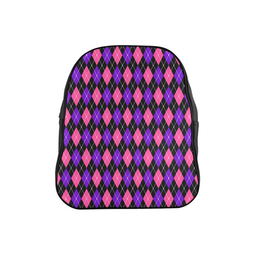 Pink And Purple Argyle On Black School Backpack (Model 1601)(Small)