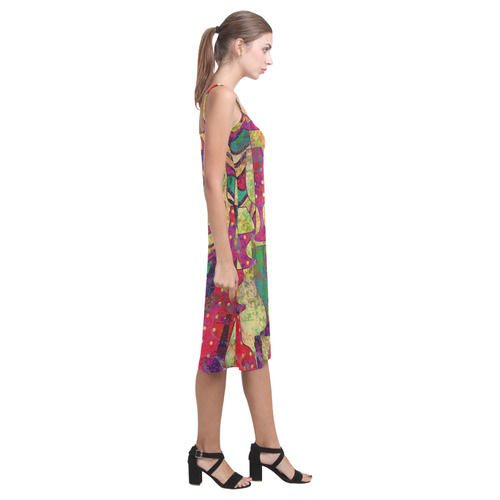 Colorful Abstract Bottles and Wine Glasses Alcestis Slip Dress (Model D05)