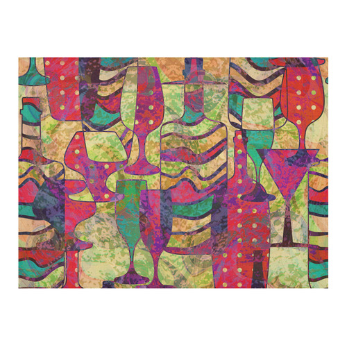 Colorful Abstract Bottles and Wine Glasses Cotton Linen Tablecloth 52"x 70"