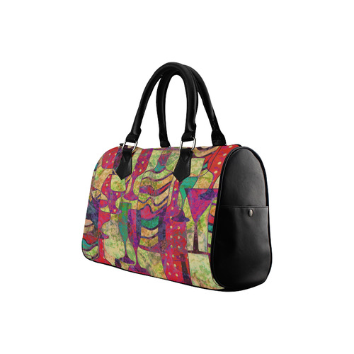 Colorful Abstract Bottles and Wine Glasses Boston Handbag (Model 1621)