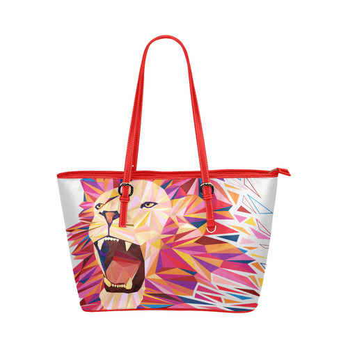 lion roaring polygon triangles Leather Tote Bag/Small (Model 1651)