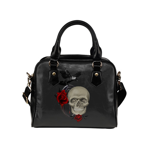 Gothic Skull With Raven And Roses Shoulder Handbag (Model 1634)
