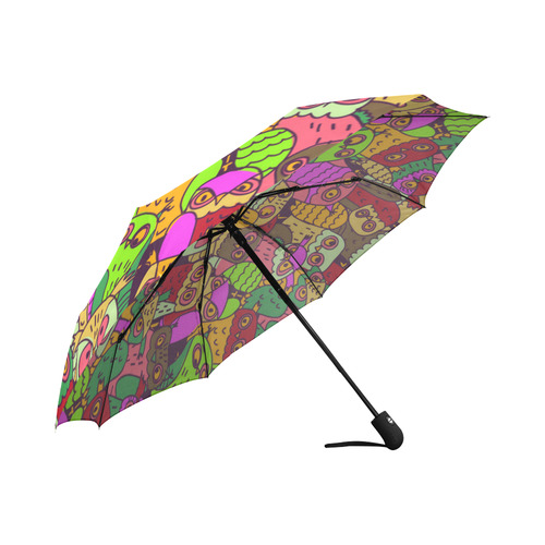 Cute Colorful Owls Nature Pattern Auto-Foldable Umbrella (Model U04)