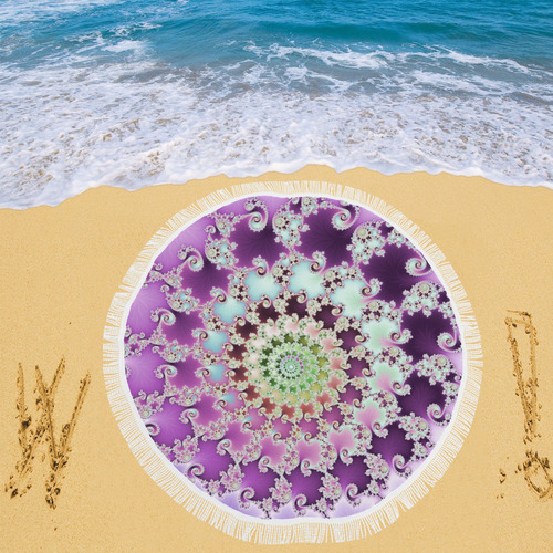 Bejeweled Spiral Fractal Circular Beach Shawl 59"x 59"