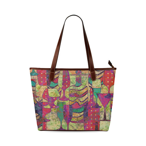 Colorful Abstract Bottles and Wine Glasses Shoulder Tote Bag (Model 1646)