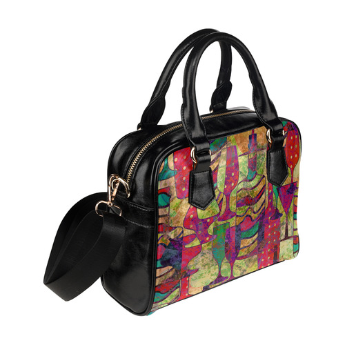 Colorful Abstract Bottles and Wine Glasses Shoulder Handbag (Model 1634)