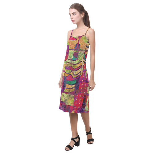 Colorful Abstract Bottles and Wine Glasses Alcestis Slip Dress (Model D05)