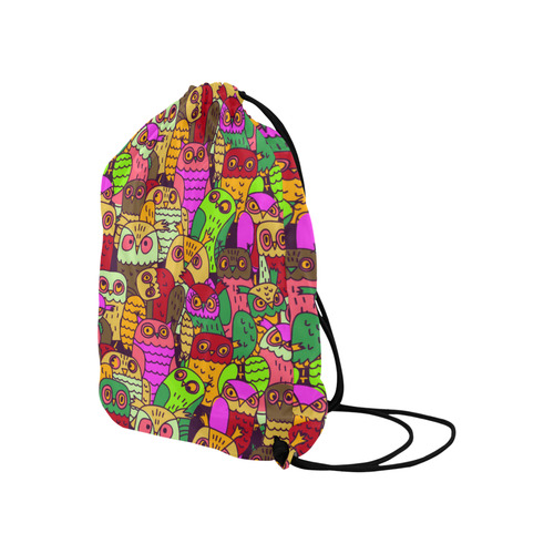 Cute Colorful Owls Nature Pattern Large Drawstring Bag Model 1604 (Twin Sides)  16.5"(W) * 19.3"(H)