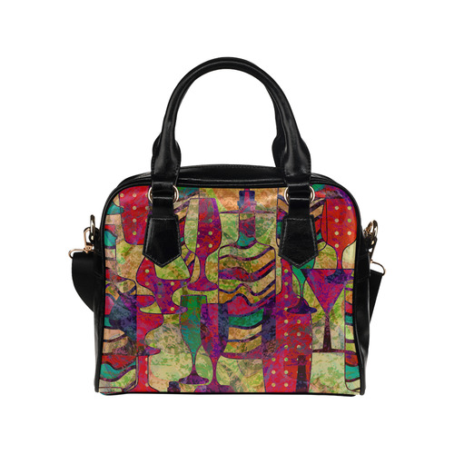 Colorful Abstract Bottles and Wine Glasses Shoulder Handbag (Model 1634)