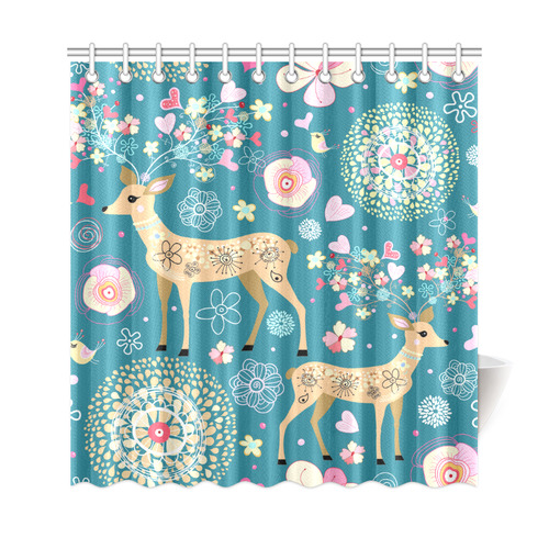 Love Birds Hearts Flowers Deer Valentine Shower Curtain 69"x72"