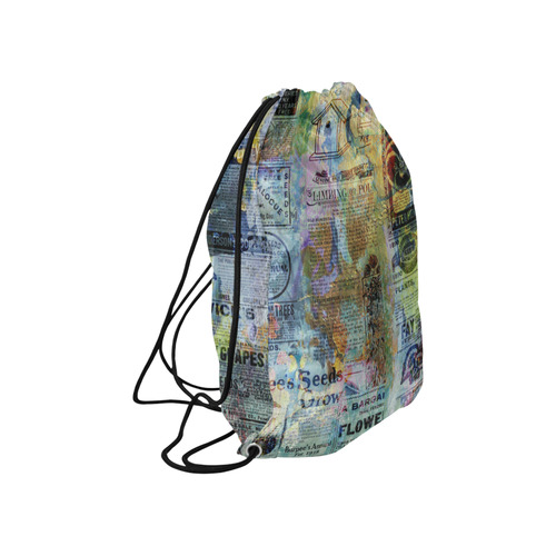 Old Newspaper Colorful Painting Splashes Large Drawstring Bag Model 1604 (Twin Sides)  16.5"(W) * 19.3"(H)