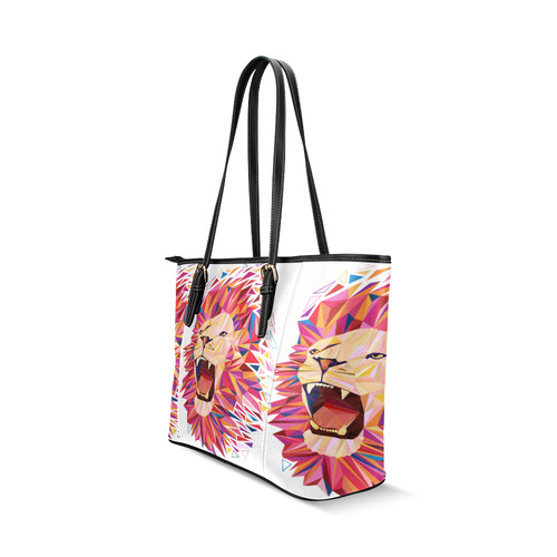 lion roaring polygon triangles Leather Tote Bag/Small (Model 1640)