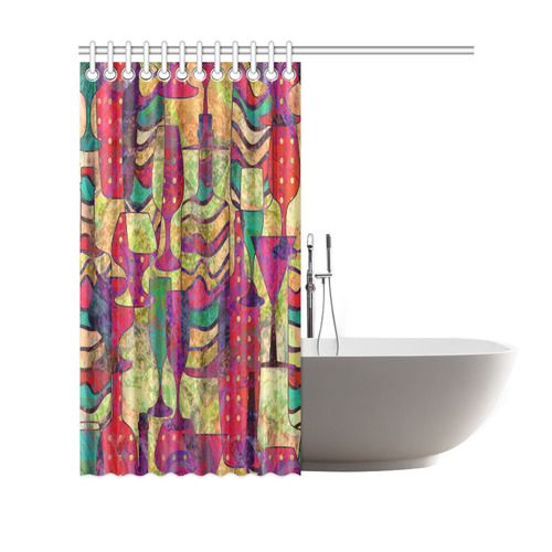 Colorful Abstract Bottles and Wine Glasses Shower Curtain 69"x70"