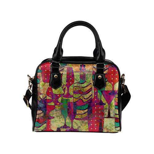 Colorful Abstract Bottles and Wine Glasses Shoulder Handbag (Model 1634)