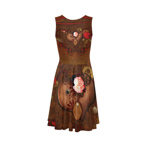 Steampunk heart with roses, valentines Sleeveless Ice Skater Dress (D19)