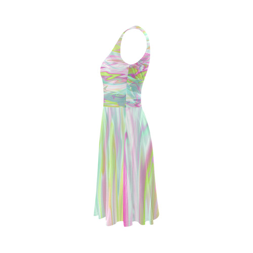 Pastel Iridescent Marble Waves Pattern Sleeveless Ice Skater Dress (D19)