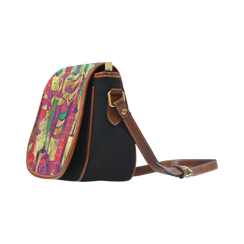 Colorful Abstract Bottles and Wine Glasses Saddle Bag/Small (Model 1649)(Flap Customization)