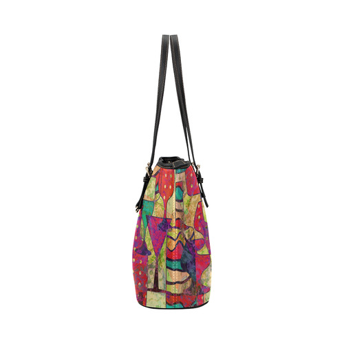 Colorful Abstract Bottles and Wine Glasses Leather Tote Bag/Small (Model 1651)