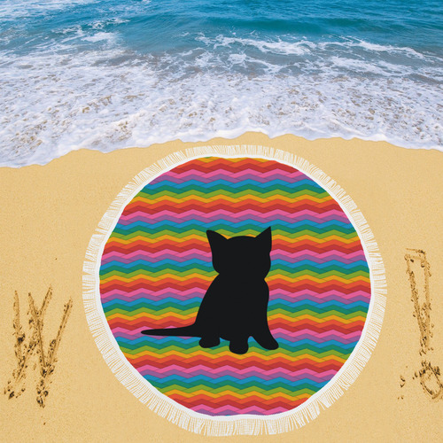 Lovely Kitten Shape Circular Beach Shawl 59"x 59"