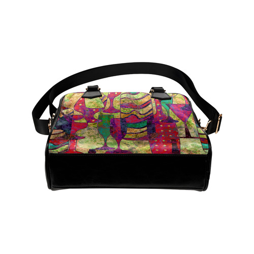Colorful Abstract Bottles and Wine Glasses Shoulder Handbag (Model 1634)