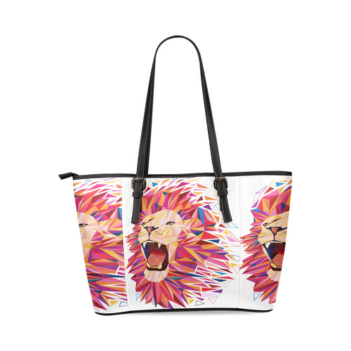 lion roaring polygon triangles Leather Tote Bag/Small (Model 1640)