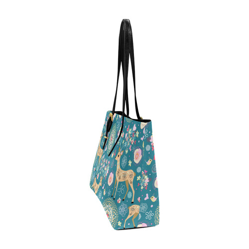 Love Birds Hearts Flowers Deer Euramerican Tote Bag/Large (Model 1656)