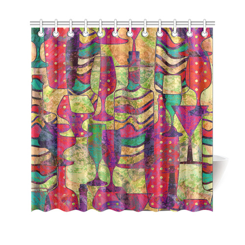 Colorful Abstract Bottles and Wine Glasses Shower Curtain 69"x70"
