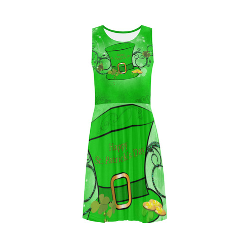 Happy St. Patrick's day, hat and clovers Sleeveless Ice Skater Dress (D19)